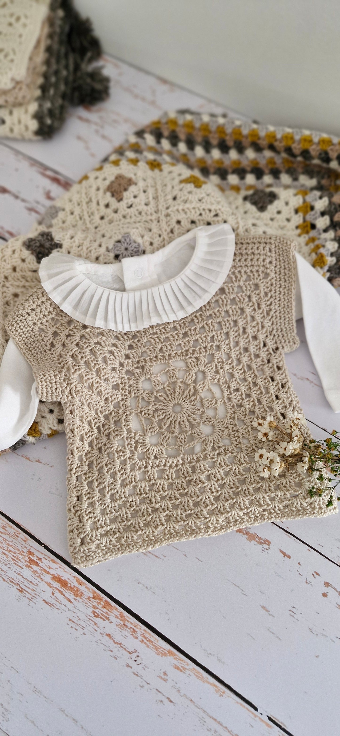 Patron Crochet Pull Bébé Granny Squares - Baby Crochet Granny Sweater (0-48M) [ PDF FR ]| Maison Josefine #15