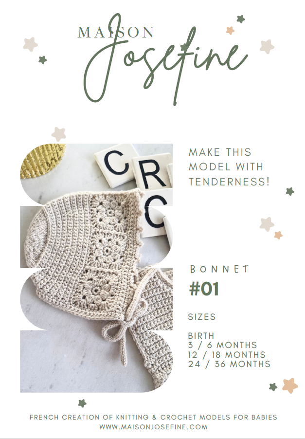 Patron Crochet & Tricot Béguin Bébé - Baby Bonnet (0-36 M) | PDF FR & EN | Maison Josefine #01